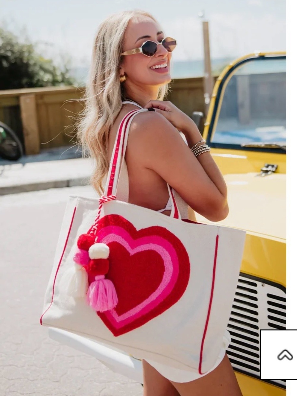 Katydid Pink & Red Heart Canvas Tote